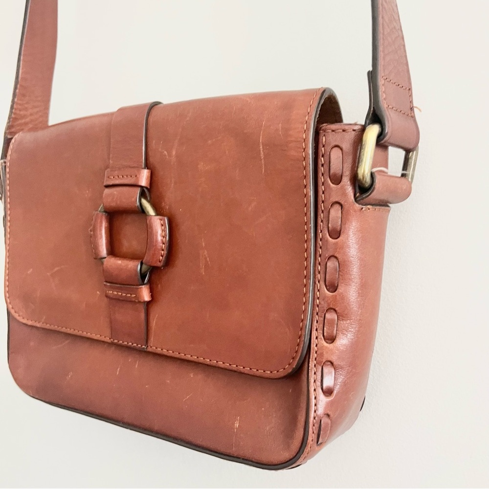 Massimo Dutti Chic Brown Leather Crossbody Bag w Woven Details Square Purse - Picture 5 of 9